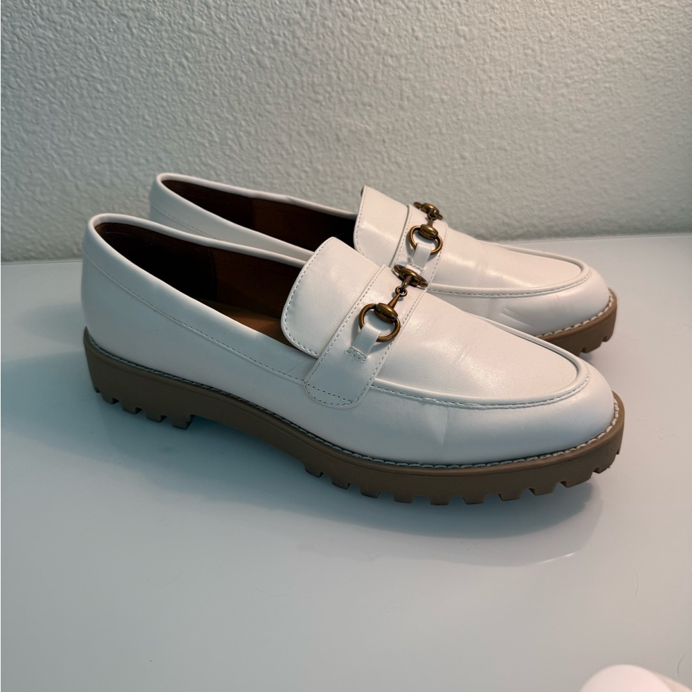 White Loafers with Gold Buckle - Picture 2 of 7